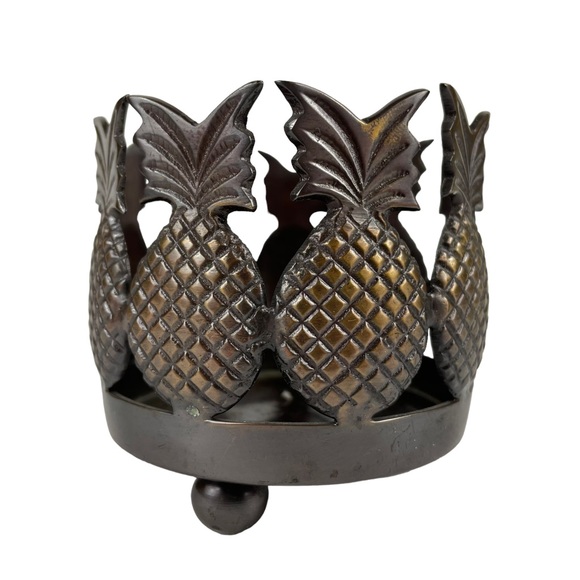 Metal Pineapple Candle Holder Tropical Fruit Beach Hawaii California Heavy Artsy - Picture 2 of 9